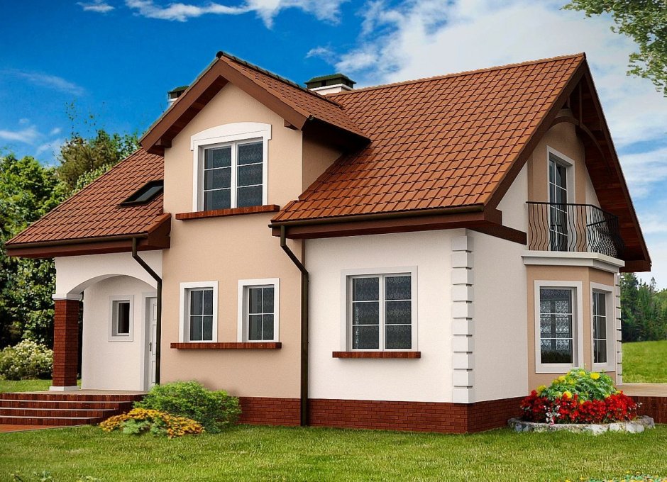 Частный дом с коричневой крышей
