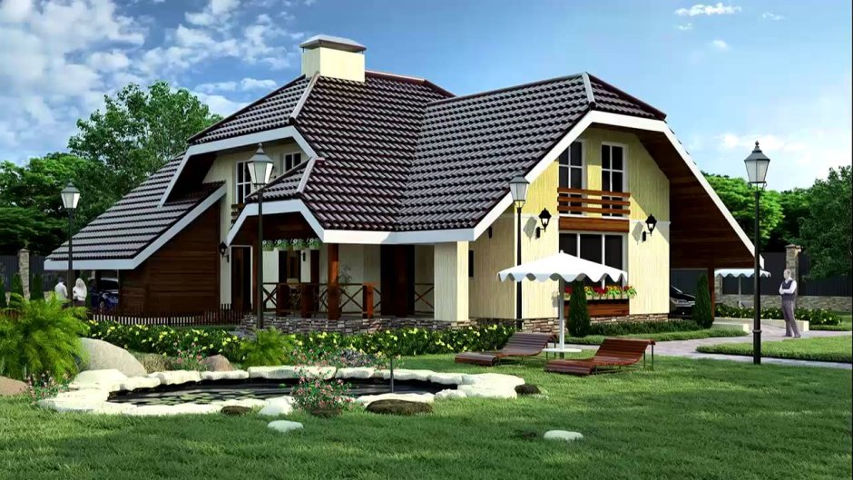 Коттедж с ломаной крышей