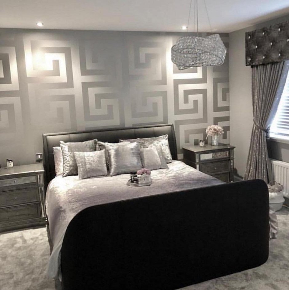 Спальня в черно серебристых тонах