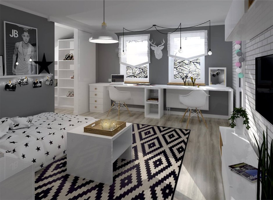 Комната для девочки подростка в серых тонах