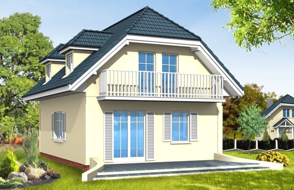 Дом с мансардой и террасой и балконом