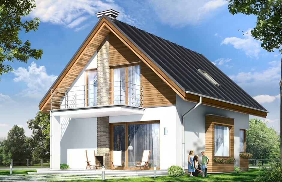 Фасад дома с мансардой