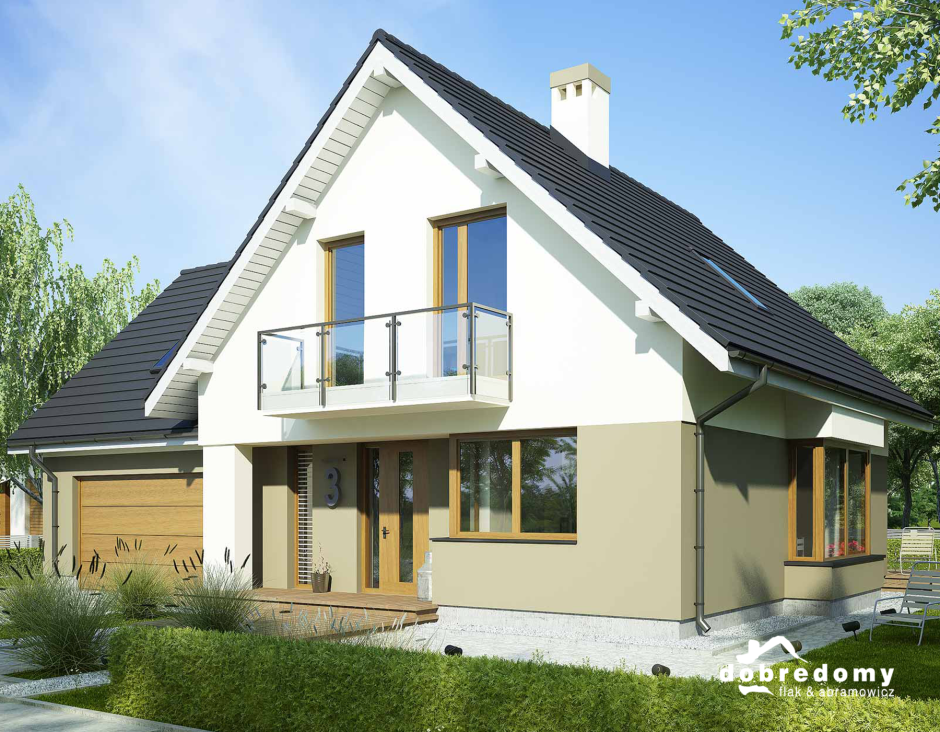 Одноэтажный дом с мансардой и балконом