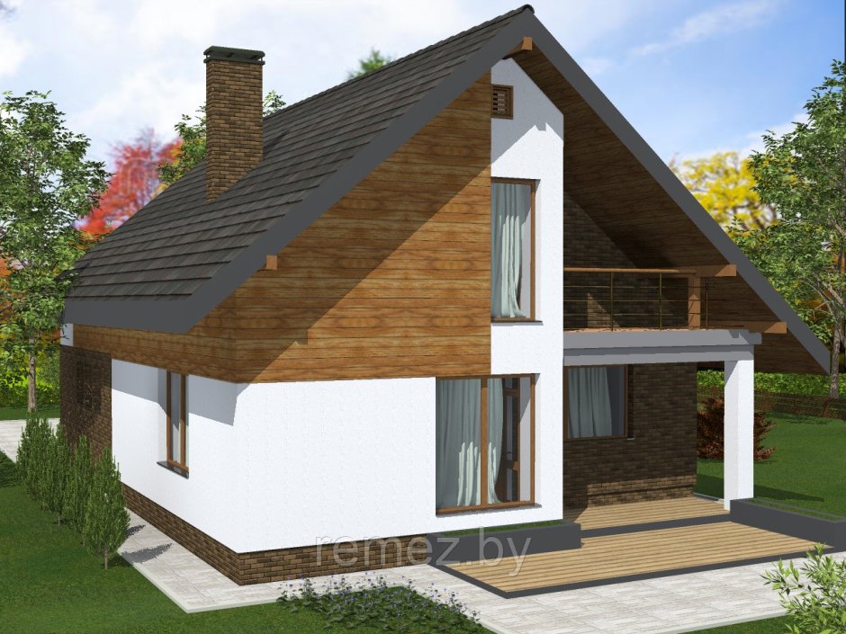 Дом с мансардай балконом и терас