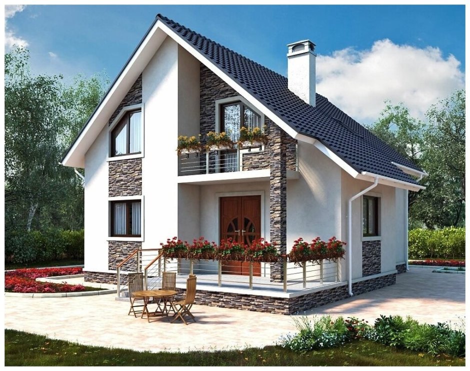 Дом с мансардой и балконом из газоблока