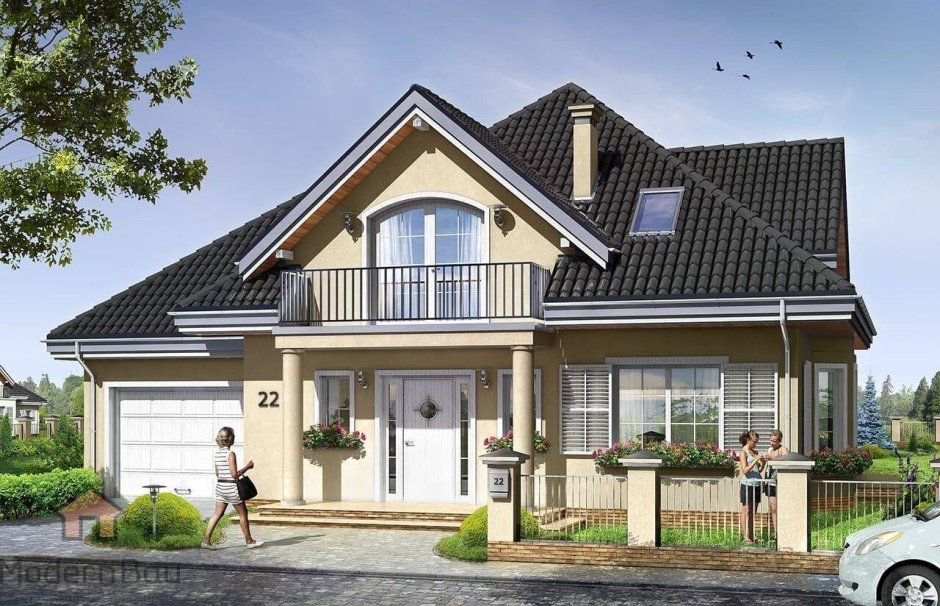 Дом два этажа с мансардой и верандой