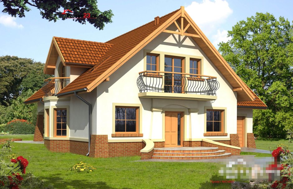 Баня 6-8 с мансардой ломаной крышей террасой и балконом