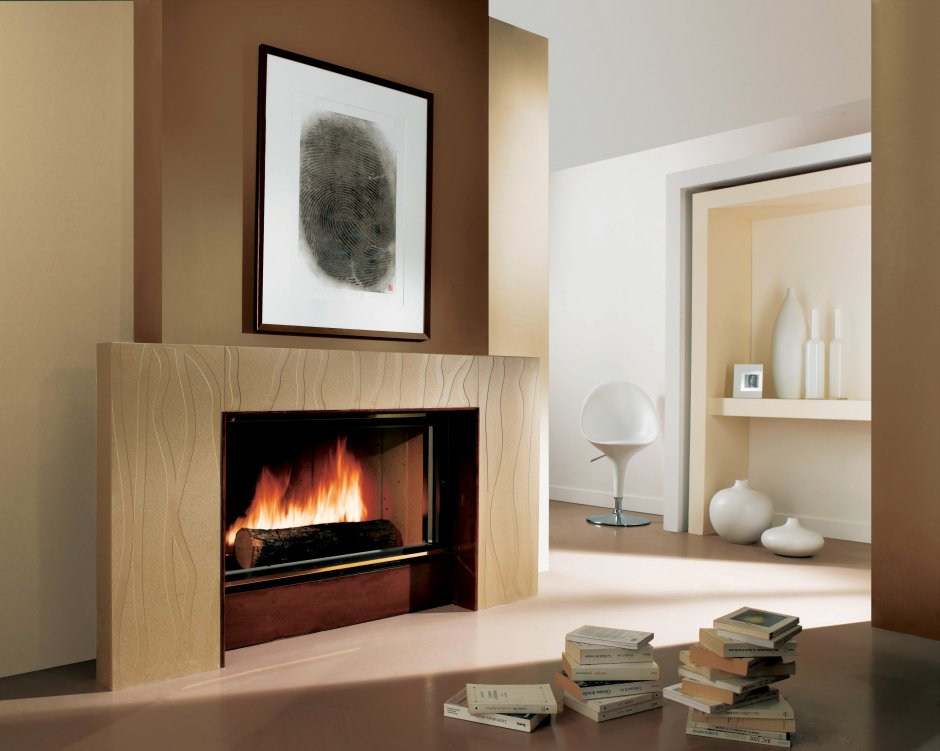 Угловой электрический камин в интерьере