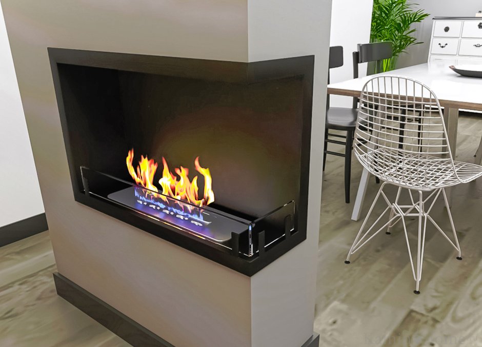 Угловой камин в интерьере