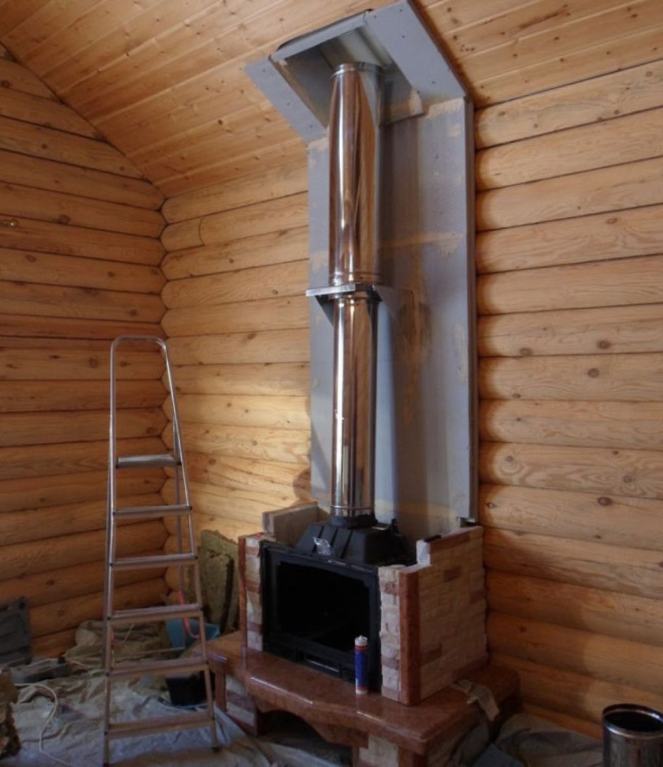 Дымоход для банной печи 115мм через стену