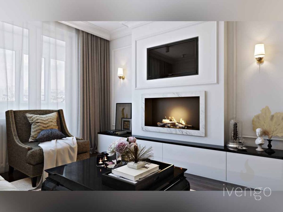 Гостиная Неоклассика с биокамином