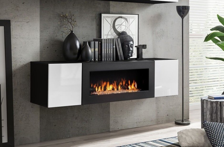 Подвесной электрокамин в интерьере