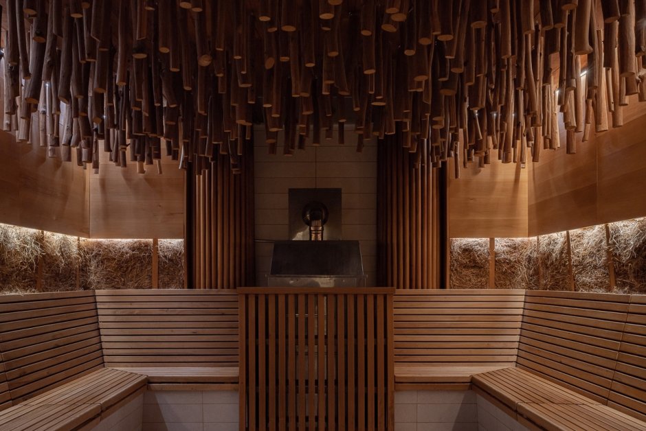 Панно из можжевельника в сауне