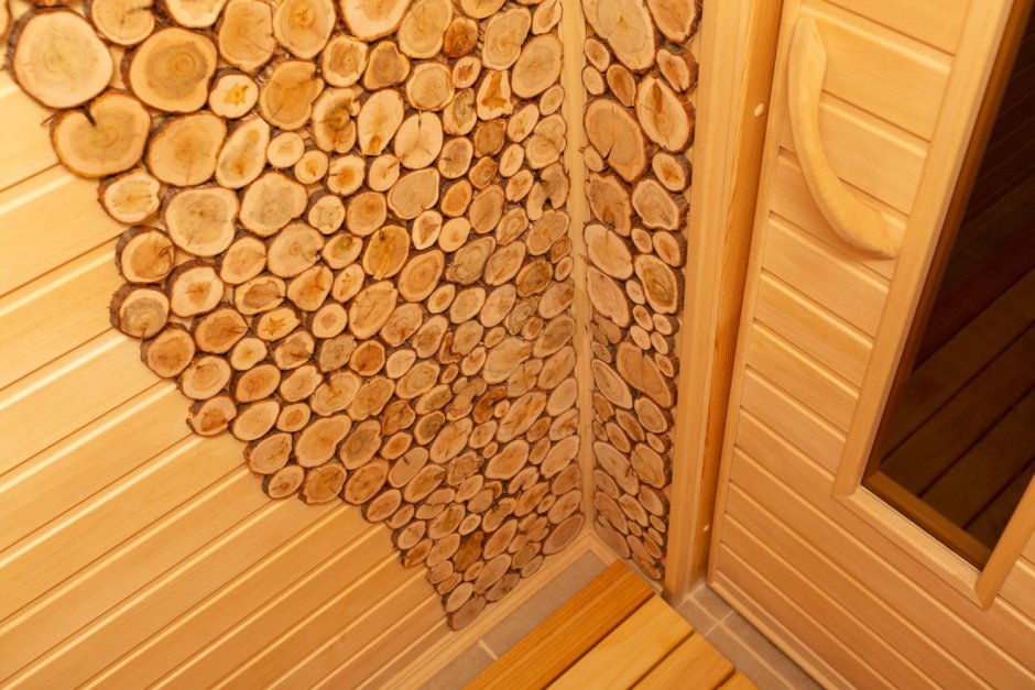 Отделка бани срезами