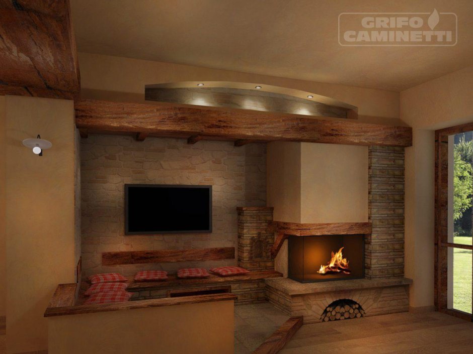 Рендер интерьера с камином