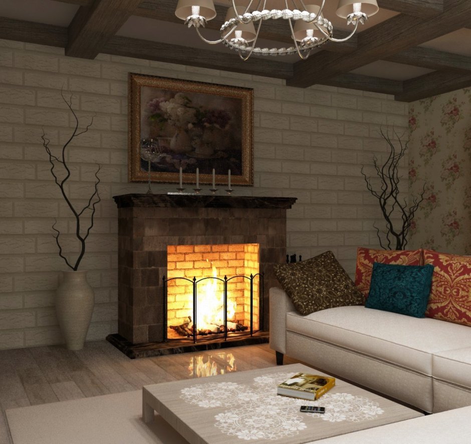 Камин в интерьере загородного дома