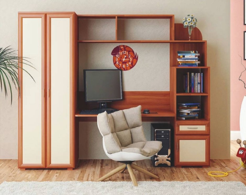 Детская с угловым столом у окна и шкафом