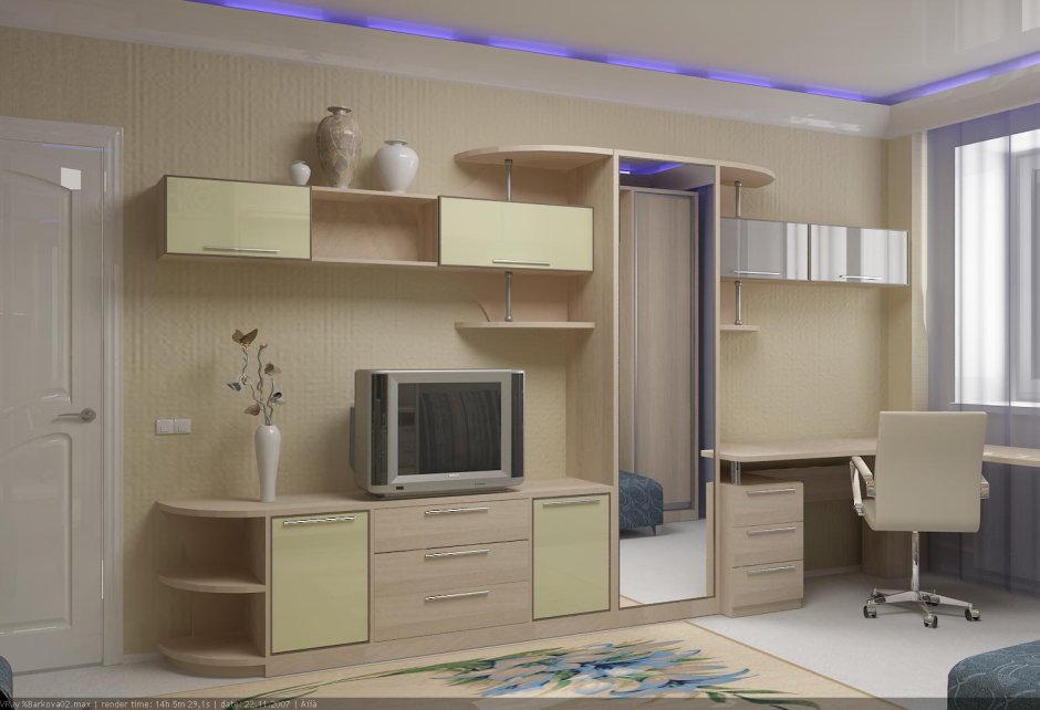 Гостиная с компьютерным столом