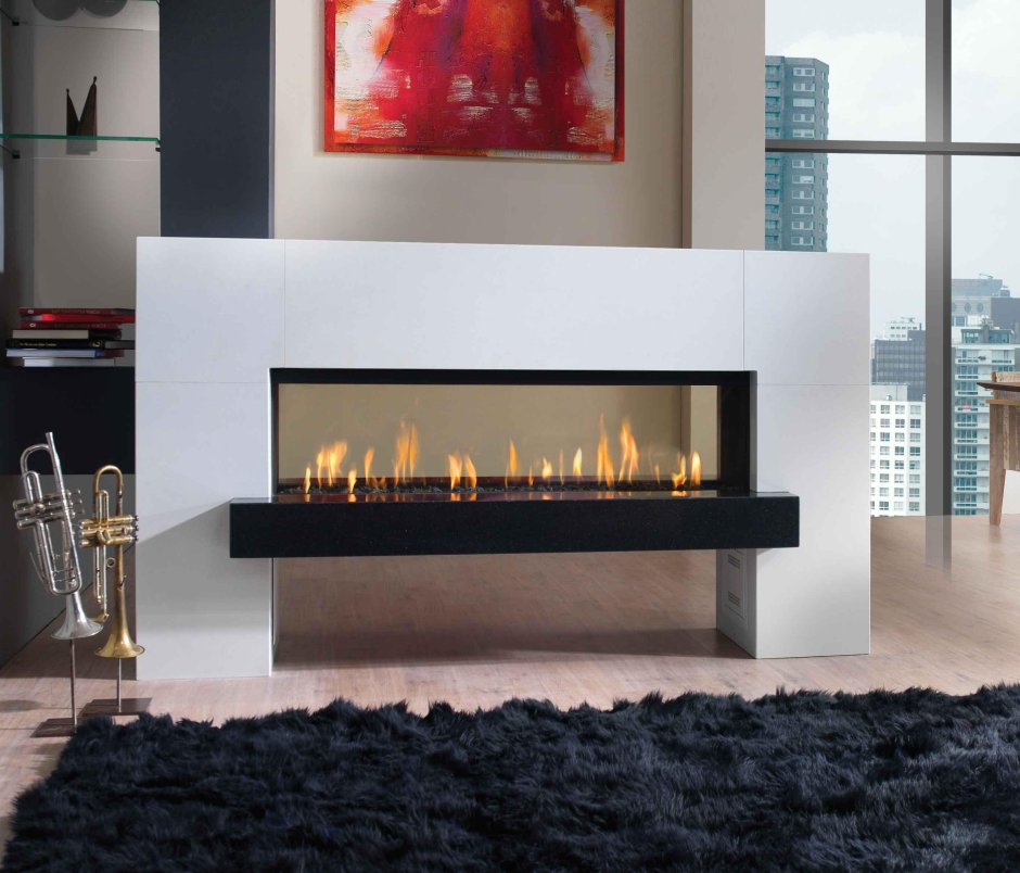 Двухсторонний камин в интерьере