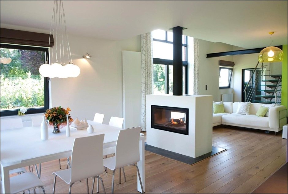 Двухсторонний камин в интерьере