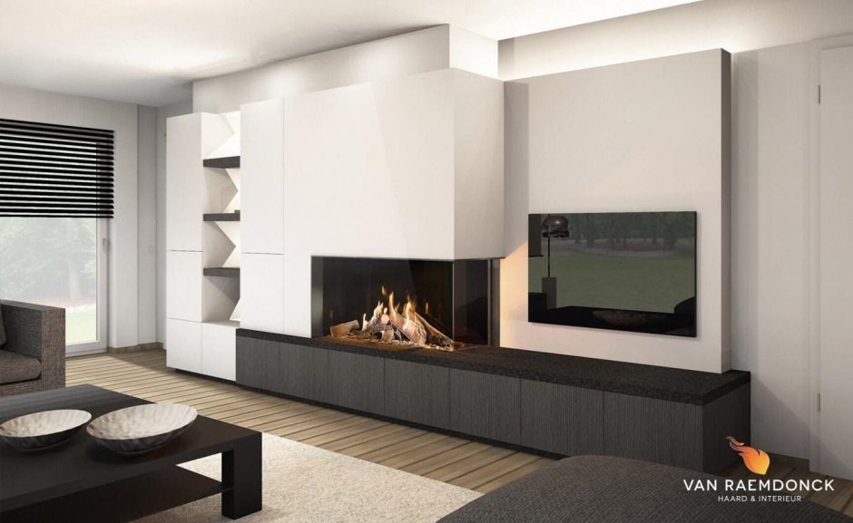 Стенка в гостиную с электрическим камином