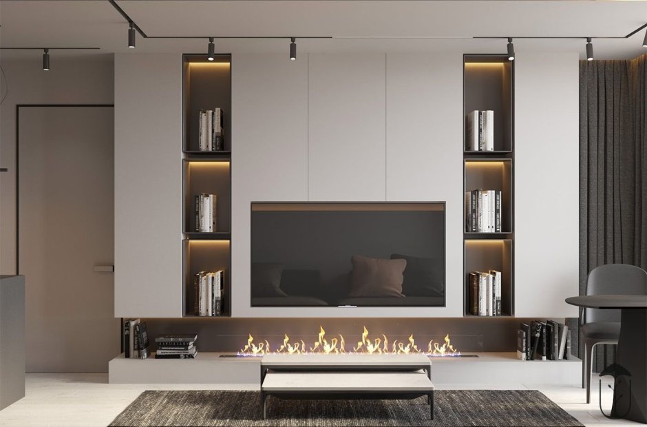 Гостиная с биокамином в современном стиле