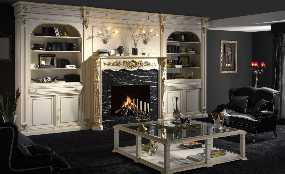 Стенка с камином в гостиную