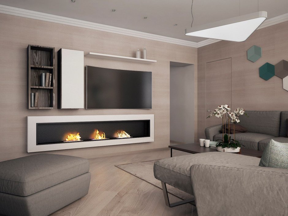 Современные стенки с камином