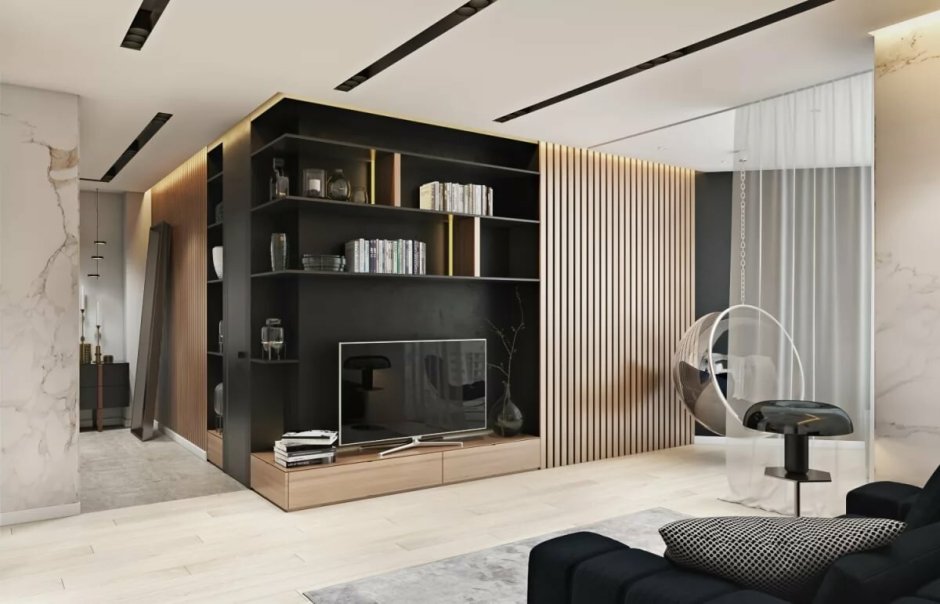 ТВ зона в гостиной в современном стиле