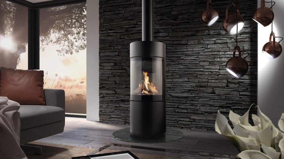 Экокамин в интерьере гостиной