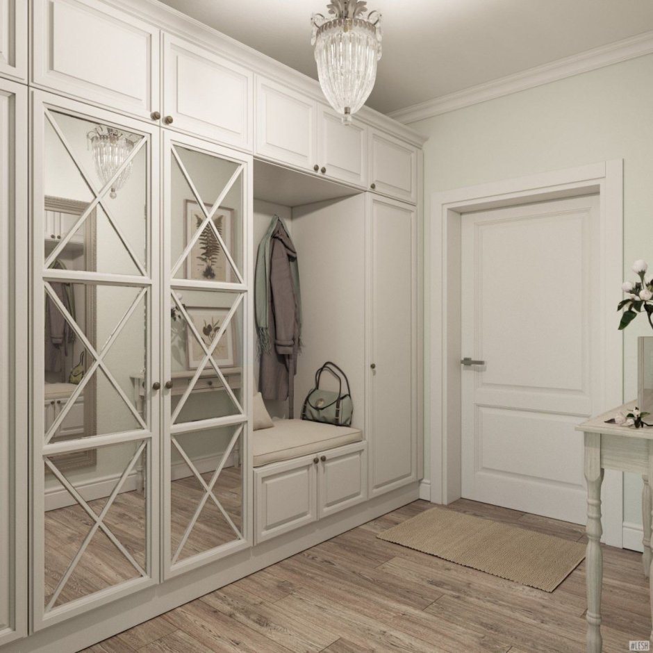 Шкаф в стиле Неоклассика белый с зеркалом
