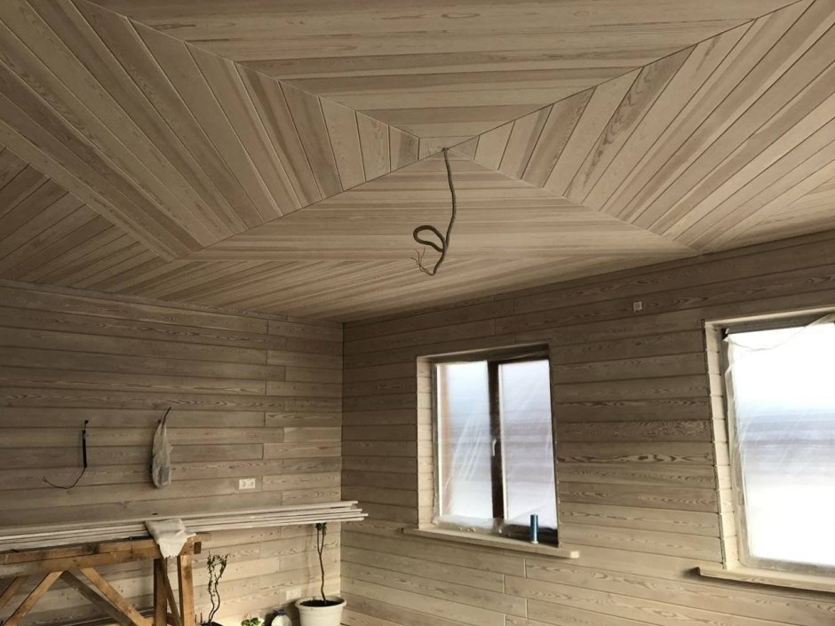 Потолок обшитый вагонкой штиль