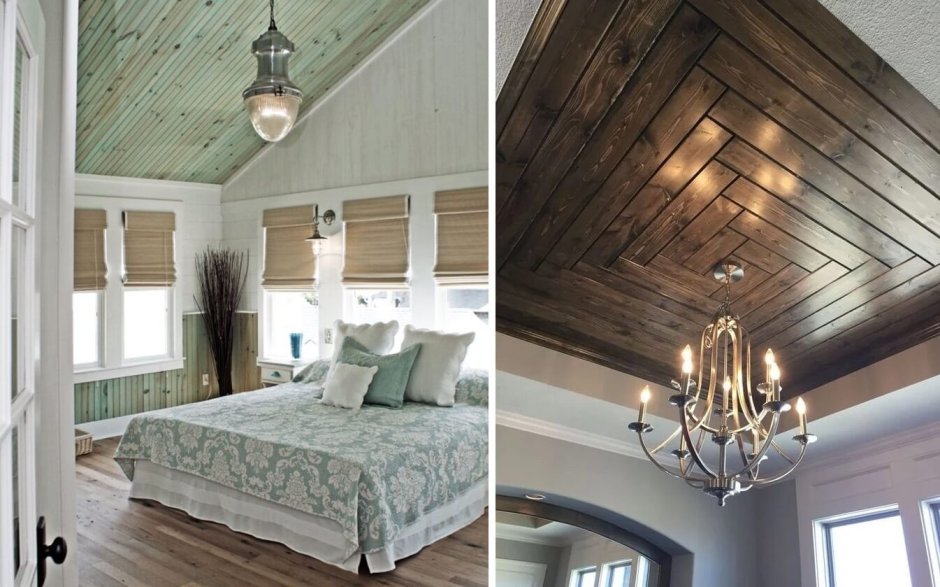 Деревянная вагонка на потолке
