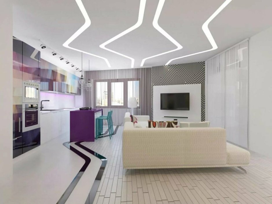 Световые линии на натяжном потолк