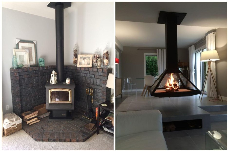 Облицовка стены за печью камином