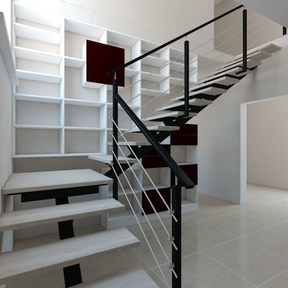 Лестница на монокосоуре с площадкой