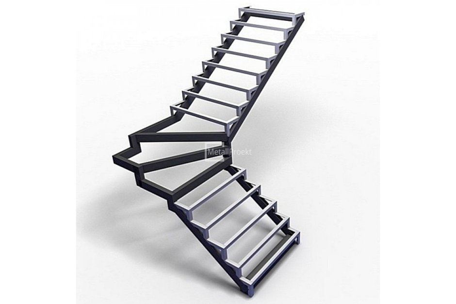 Лестница с забежными ступенями из металла