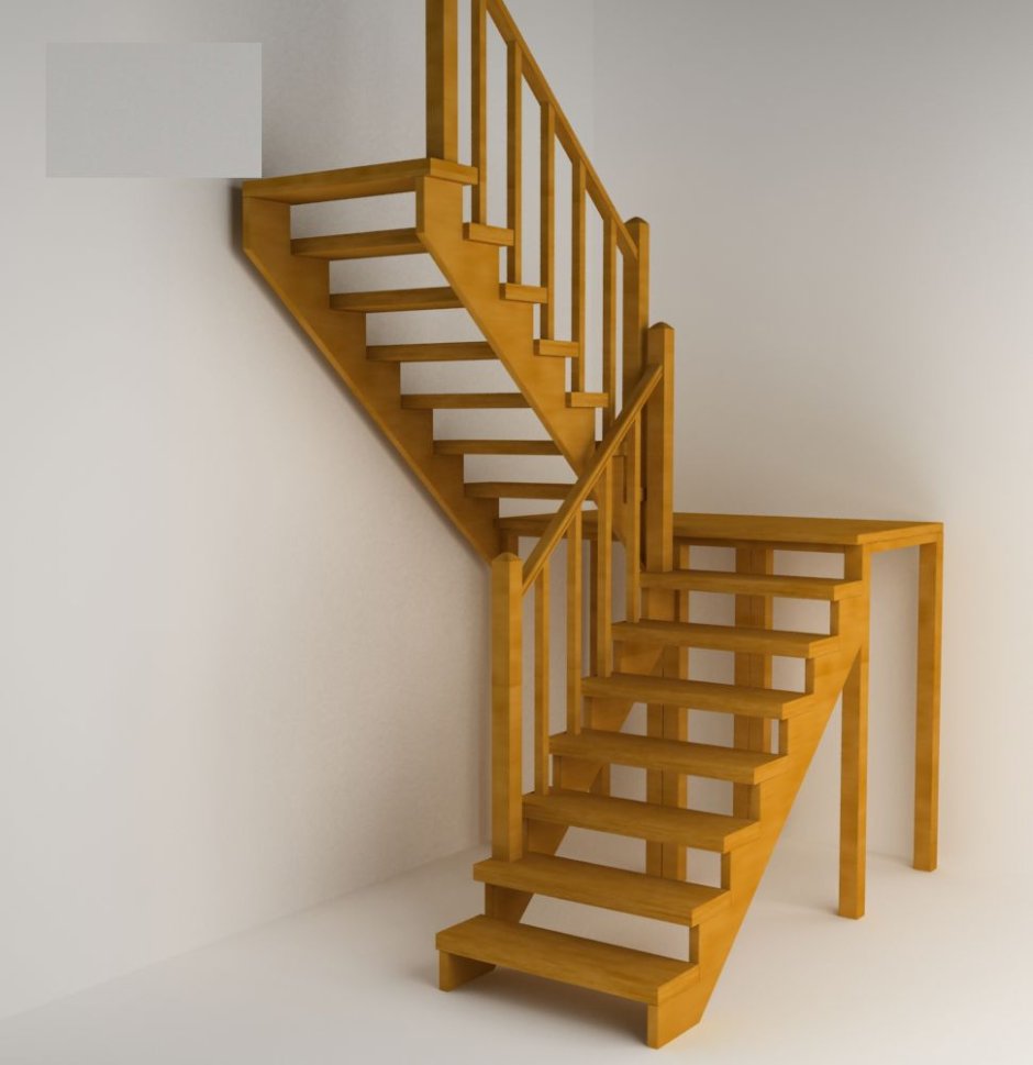 Лестница на второй этаж деревянная с площадкой
