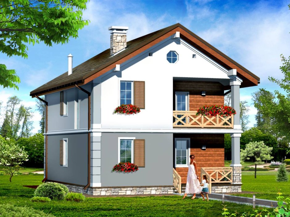 Полноценный двухэтажный дом с двускатной крышей
