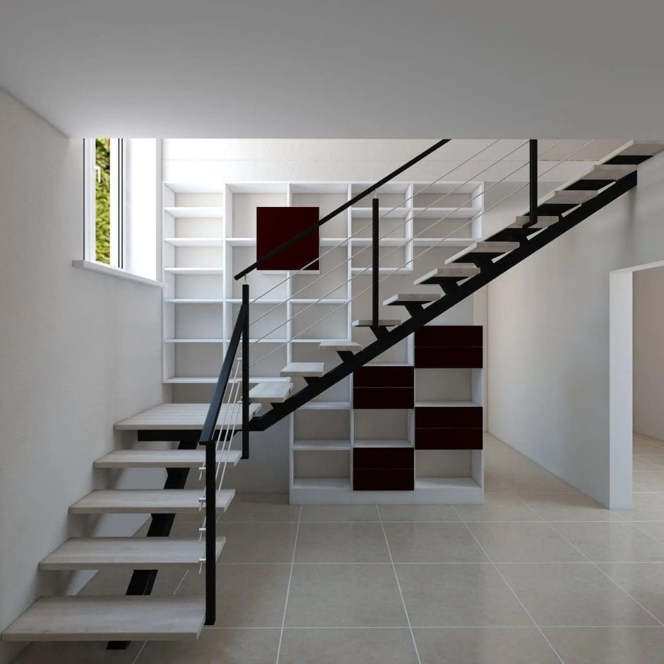 Белая лестница на металлическом каркасе