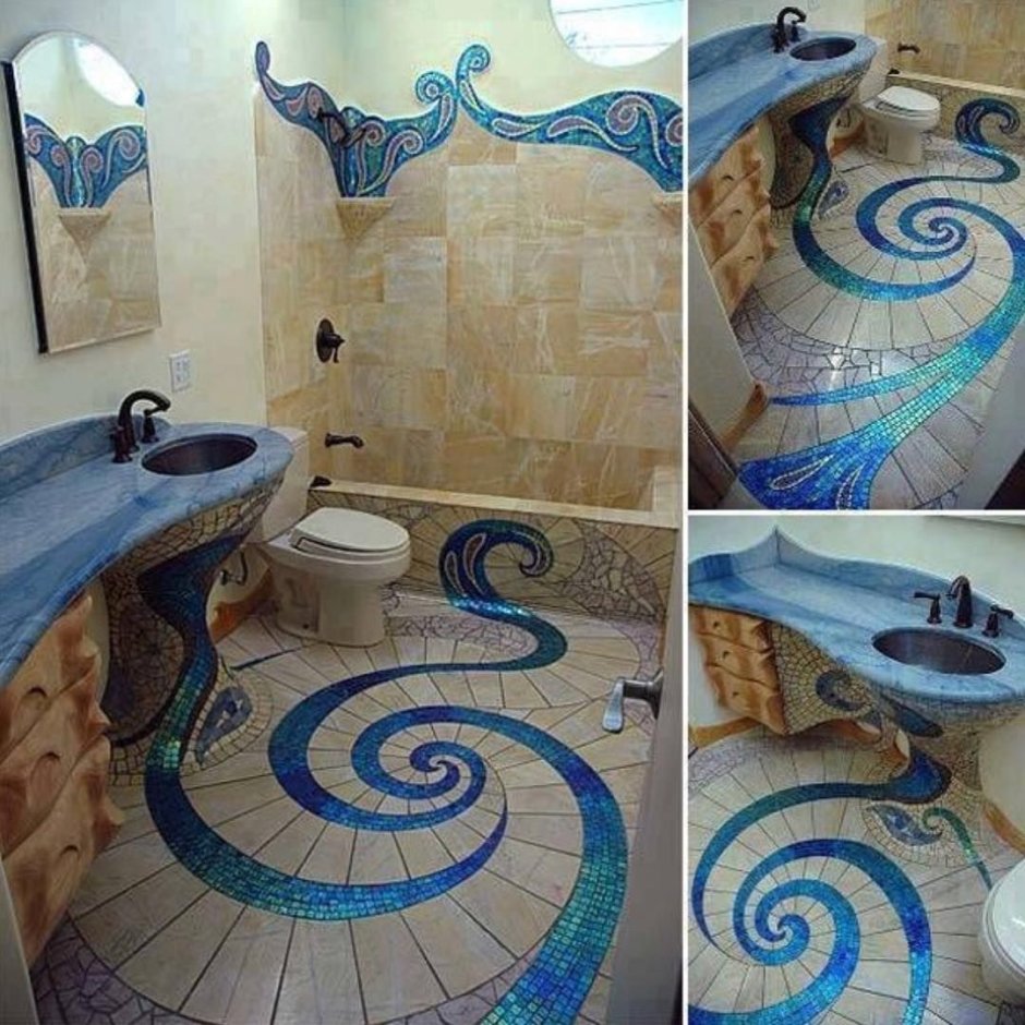 Узор из мозаичной плитки в ванной