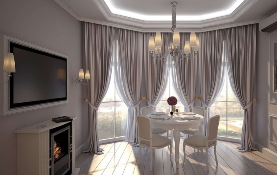 Шторы в комнате с натяжным потолком