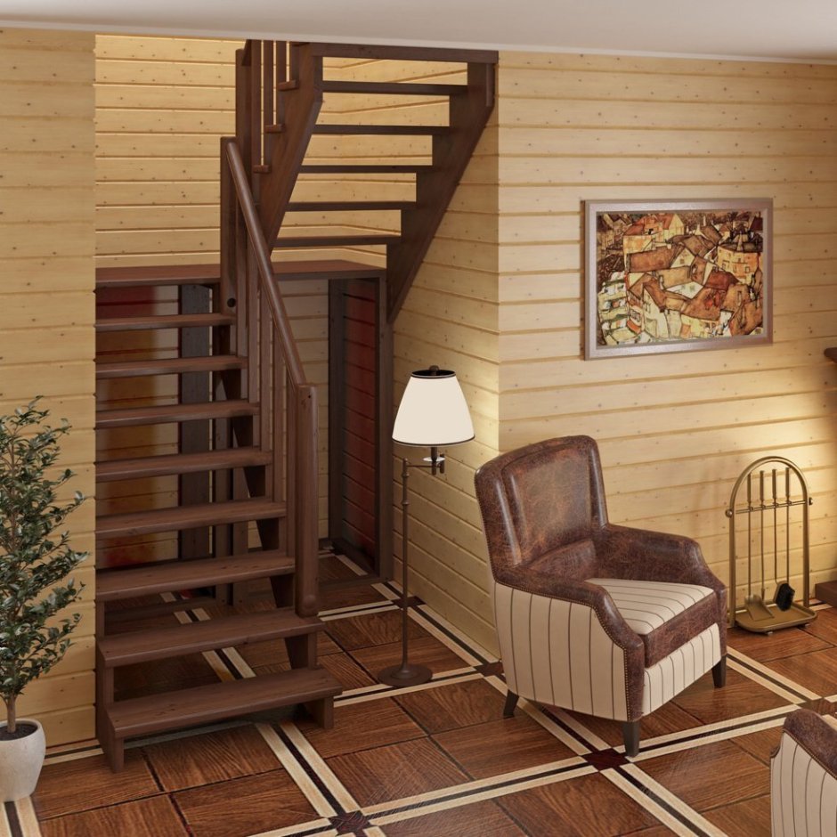 Лестница в деревянный дом под ключ