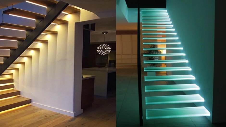 Подсветка лестницы на ступенях