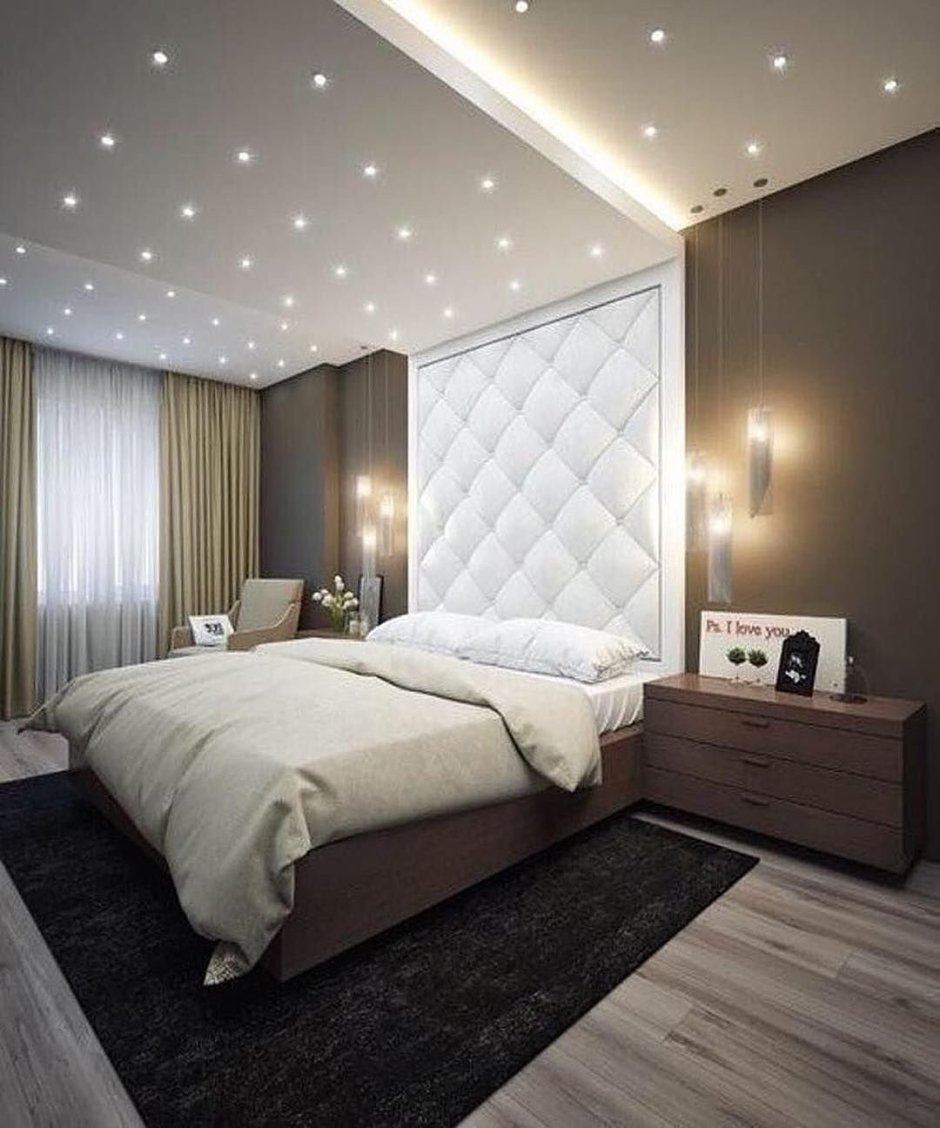 Навесной потолок с подсветкой в спальне