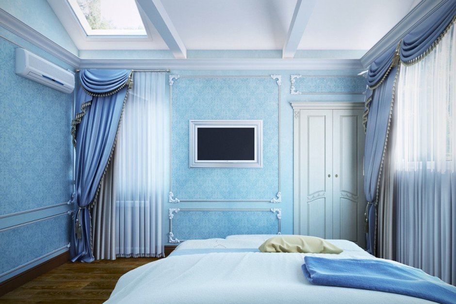 Голубая спальня в классическом стиле