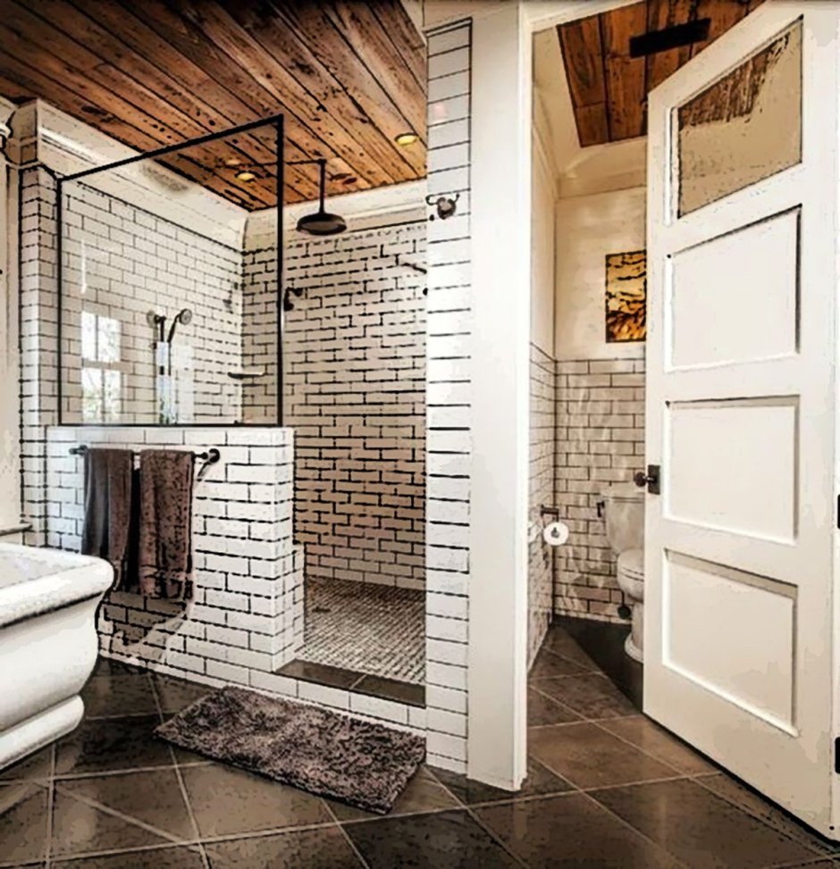 Ванная комната с душевой из плитки