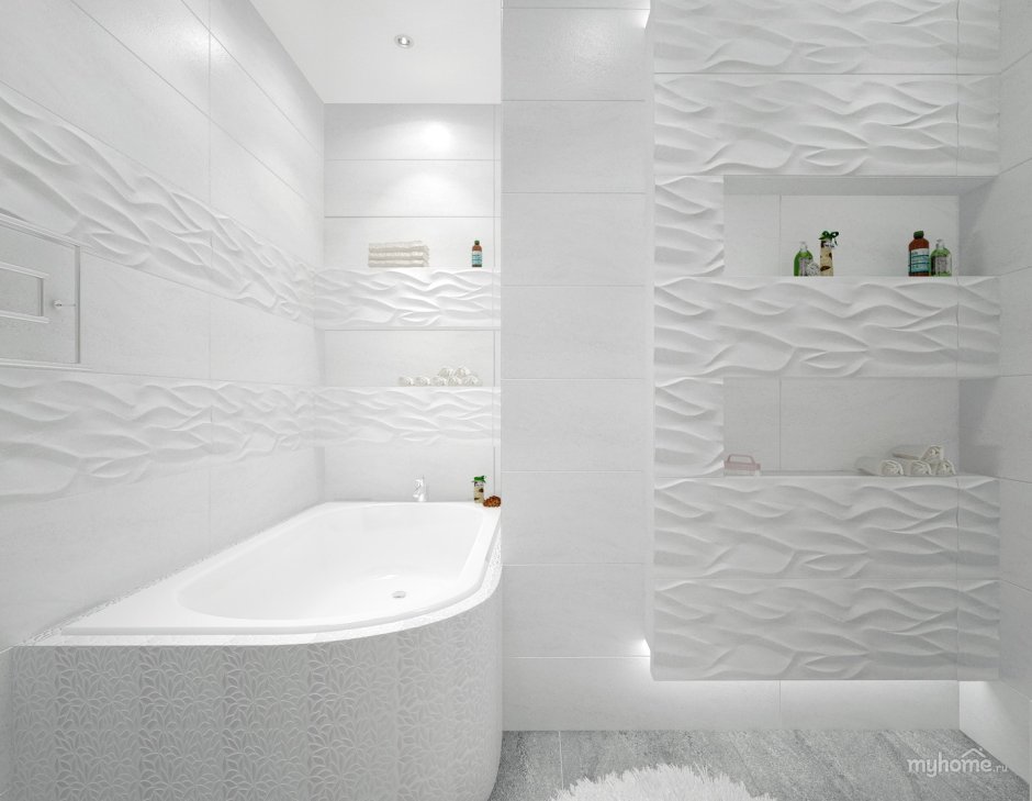 Белая рельефная плитка в ванную