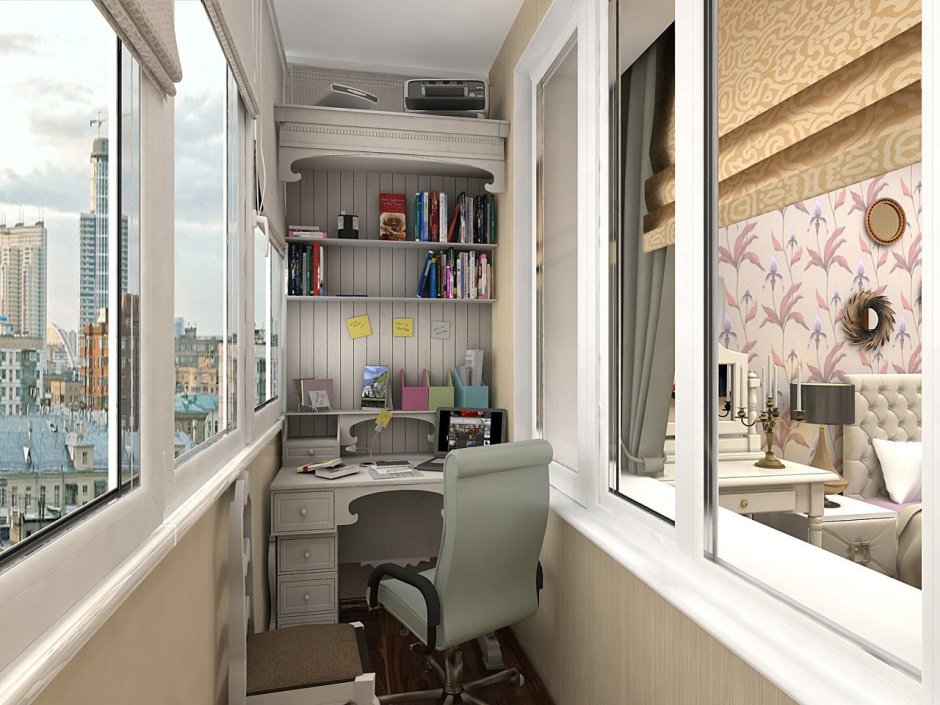 Панорамный балкон совмещенный с кухней
