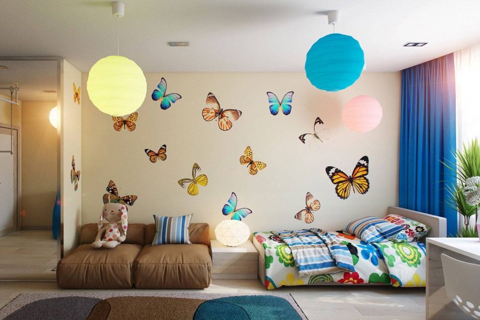 Интерьер детской комнаты с бабочками